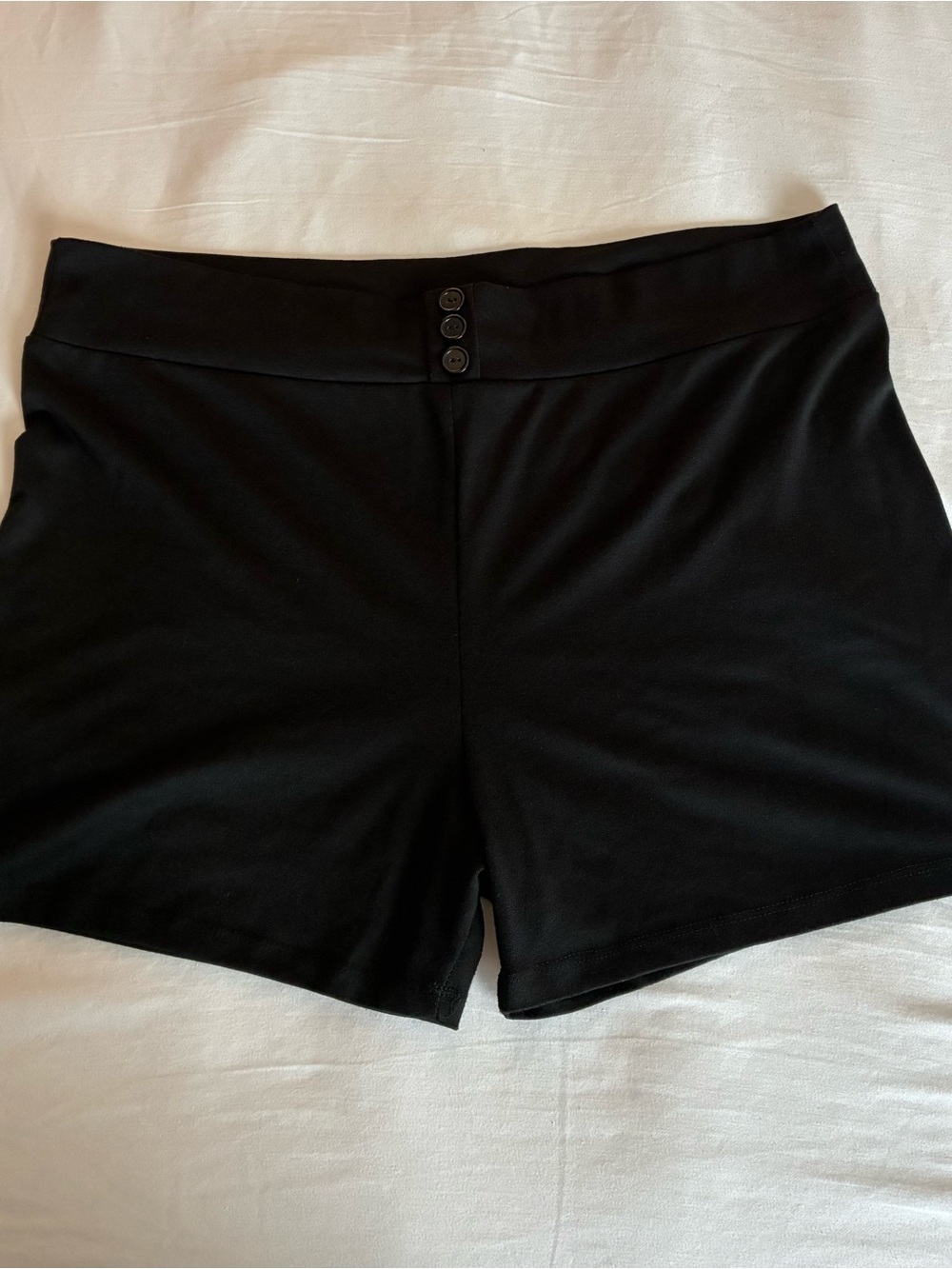 High-Rise Black Women's Pull-On Shorts with Triple-Button Detail